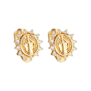 Boucles d'oreilles à clous en forme de fleur, or, forme géométrique ronde, style bohème - Product Image 3