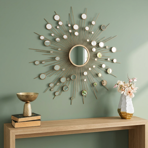 Espejo de Pared Moderno con Diseño de Rayos de Sol Metálicos, Diseño Geométrico Abstracto, Forma Circular, Decoración para el Hogar, Arte para Sala de Estar - Product Image 3