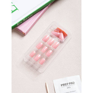 Pointes d'ongles en demi-couverture rose rose massif faites à la main 16 pièces par pression sur gel souple avec colle motif carré Logo personnalisé - Product Image 1