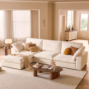 Canapé Cloud Courbé Minimaliste Italien en Tissu Technique Blanc Cassé Trois Places avec Assise Large Compressée, Rembourré pour Villa - Product Image 1