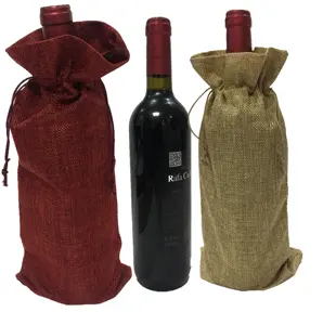 Рождественская Мешковина для вина, Джутовая сумка, винная бутылка с кулиской, многоразовая Подарочная сумка с принтом логотипа, сумки для красного вина для упаковки подарков