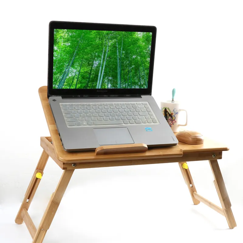 折りたたみ式竹木製ラップトップベッドテーブル多機能ポータブル
