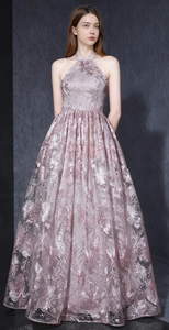 Nouvelle <span class=keywords><strong>robe</strong></span> de fille <span class=keywords><strong>rose</strong></span> et douce avec un col licou pour les robes de soirée de fête et de banquet - Product Image 2