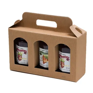 定制棕色牛皮纸提手礼品盒纸蜂蜜包装果酱罐礼品盒