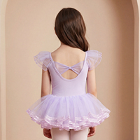 Maillot de Ballet para Niñas, Tutú con Doble Volante en las Mangas, Lazo Delantero y Trasero, Falda de Baile para Niñas Pequeñas, Vestido de Entrenamiento