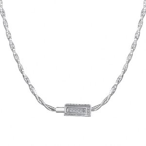 Collier Dylam Charm, bijoux fins et élégants pour femmes, argent S925 plaqué rhodium, pendentif rectangulaire torsadé en zircone 5A - Product Image 1