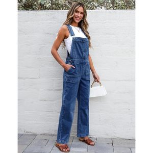 2025 femmes jambe droite Baggy Denim combinaison ensemble extensible bavoir sangle réglable bouton décontracté mignon coupe ample Jean - Product Image 1