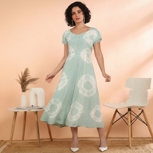 Robe évasée trapèze en rayonne tie & dye pour femme, séchage rapide, idéale pour l'été, les fêtes, le style de vie moderne et le quotidien, meilleur prix, en stock - Product Image 1