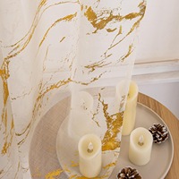 Rideaux Transparents en Tulle Polyester JA Blanc Marbré avec Imprimé Abstrait Doré Métallisé pour Salon et Chambre Moderne