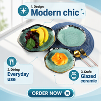 Assiette en céramique de forme irrégulière avec bord doré, assiette à dîner en porcelaine pour mariage, fête, maison, restaurant, vaisselle