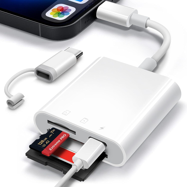 High Speed Dual Connectors Otg 3 in 1 SD Memory Card Reader Charging Adapter for iphone