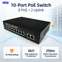 POE Switch 100Mbps 8 PoE Port 2 Uplink 120W AI Watchdog Perlindungan Petir Power Over Ethernet untuk Kamera IP Komputer 1028PE