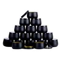 En stock – Lot de 24 boîtes métalliques noires style grain de bois avec couvercles en fer, 48 oz, pour bougies en cire parfumée