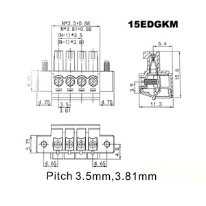 Pitch 3.81 mét vít Plug-in PCB khối thiết bị đầu cuối pluggable kết nối nam/nữ 2 ~ 10pin 15edgkm + VM/RM bornier - Product Image 2