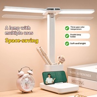 Lampe de bureau LED moderne en plastique 1200 mA à commande tactile intelligente, double tête, multifonctionnelle, protection des yeux, avec Type-C et batterie