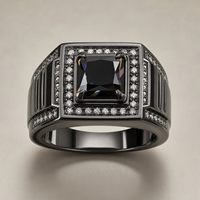 Cincin Signet Pria Perak 925 Custom dengan Ukiran Inisial dan Moissanite