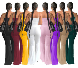 Summer Crop Top Causal 2 <span class=keywords><strong>Piece</strong></span> Set Flare Leggings Pants Set Custom Lounge Wear Sets Women - Product Image 2