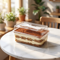 Boîte d'emballage en plastique PET transparente de 1 mm d'épaisseur pour gâteau tiramisu carré avec cuillère