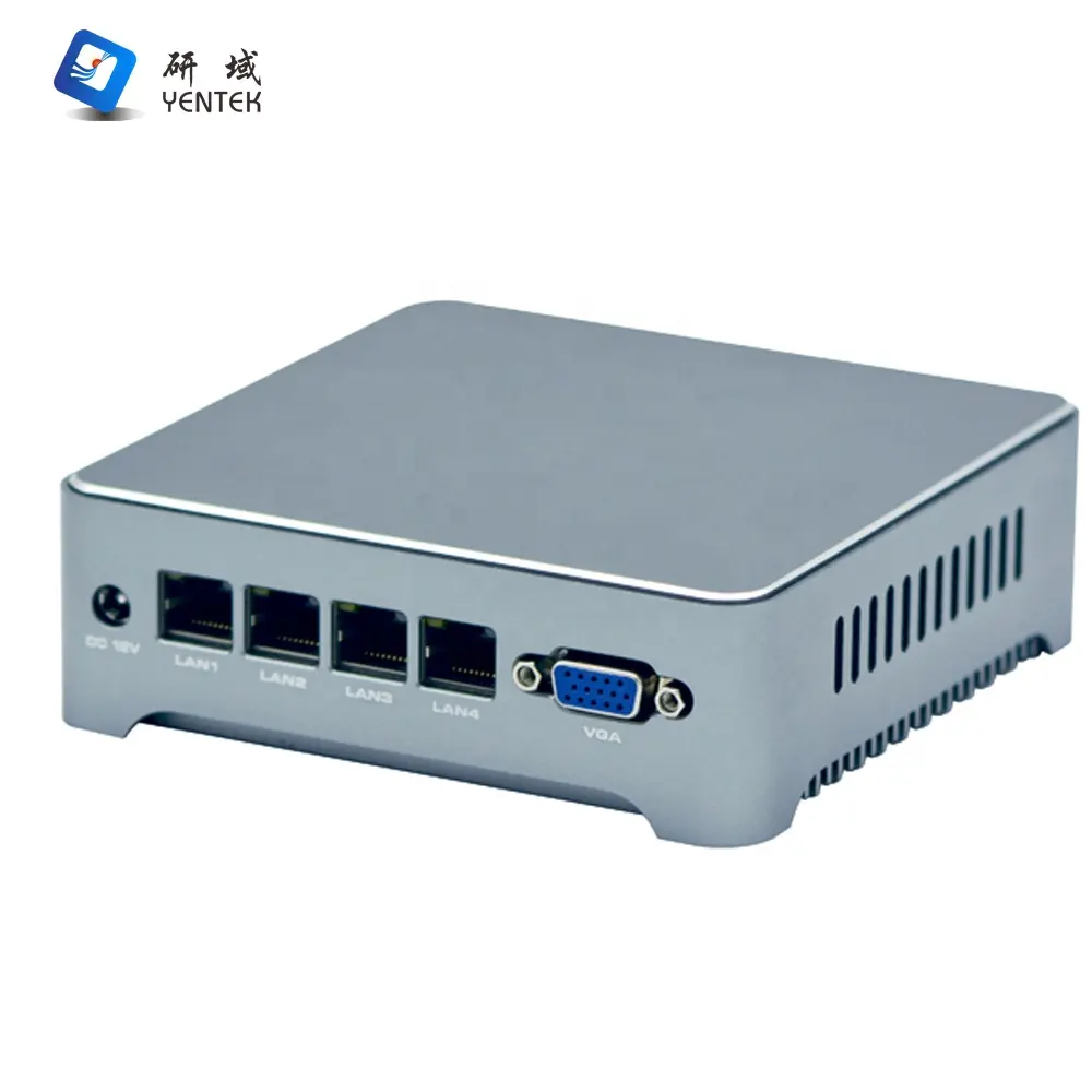 Vendita calda dispositivo di rete Mini computer 4 porte Ethernet J1900 J4125 pfsense router Fanless PC firewall server mini PC