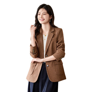 Women's Blazer Coffee Colored Solid Color Long Sleeve Anti-Wrinkle Professional Elegant Spring Autumn Wear - Product Image 5