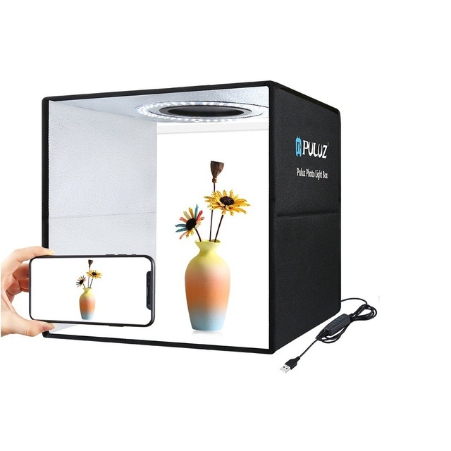 PULUZ PU5027B 25cm LED Photo Studio Soft Box with Adjustable Color Temperature Portable Photography Lightbox Background Tent Kit