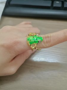 แหวนอัลลอยรูปกบหยดน้ำมันสีเขียวออกแบบเฉพาะช่องกบสีน้ำเงินแหวนคู่เปิดเครื่องประดับแบบปรับได้ - Product Image 5