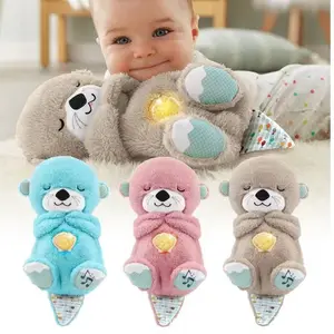 Multi Colors Soothe 'n Snuggle Stuffed Otter Kids Doll LED And Breathing Toy Beaver Baby Sleeping Plush Toy