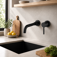Robinet de lavabo moderne noir mat mural à bec long pour salle de bain, monocommande