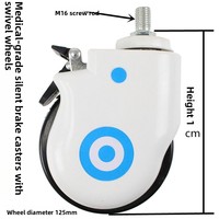 Support de roulettes robustes en ABS pour lits médicalisés, roulettes pivotantes avec frein de 5 pouces, roues silencieuses M16, hauteur d'installation 157 mm, lit médical