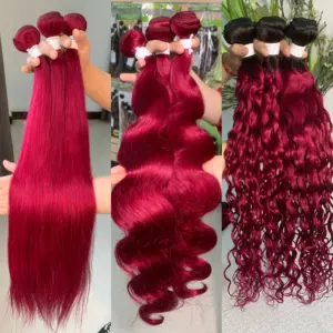 X-TRESS Human Hair Bundle With Closure red burg colored Brazilian Body Wave Human Hair Weave Bundles 100% Remy Hair Extensions
