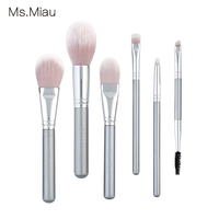 Premium profesyonel Ms.Miau beyaz keçi saç alman sentetik elyaf 6-Piece makyaj fırçası Set özelleştirilebilir kıllar alüminyum