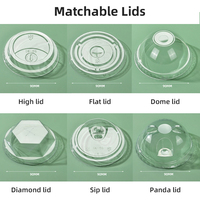Gobelets en plastique biodégradables de qualité alimentaire, à fond arrondi, avec couvercle en dôme, pour boissons à emporter.