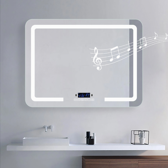 Modern Smart Mirror for Bathroom Antifog Music Player Touchless Infrared Motion Sensor LED Lights Illuminated Bath Mirrors