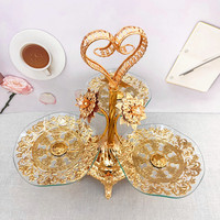 Ramadan Decoratie Dibei Ramadan Decoratie Vierkant Dessert Snack Dienblad Glazen Plaat Gouden Metalen Droog Fruit Dienblad