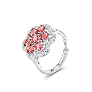 Bagues Fleur Délicates en Argent Sterling 925 avec Pierres Naturelles Ovales 3*7mm Serties Pavé, Bijoux Ajustables en Pierres Précieuses Colorées pour Femme - Product Image 1
