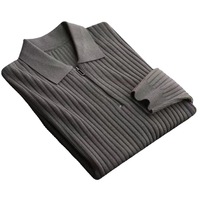 Pull en tricot à col rabattu en polyester à manches longues, motif uni, chaud, côtelé, épais, ODM, pour homme, printemps, automne, hiver, avec fermeture éclair