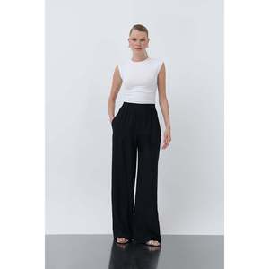 Puane Women's Elastic Waist Wide Leg <b>Flowy</b> Trousers - Comfortable, Versatile, and Stylish for Casual or Elegant Outfits, Navy - Product Image 1