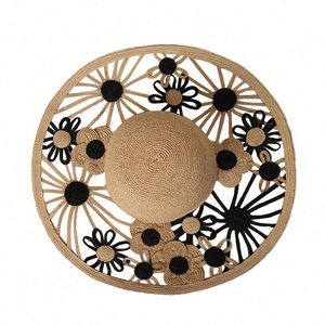 2025 New Arrival Spring Summer Women Elegant Flower Raffia Straw <b>Hat</b> Wide Brim Travel Beach Hollow Out Floppy Sun <b>Hat</b> - Product Image 6