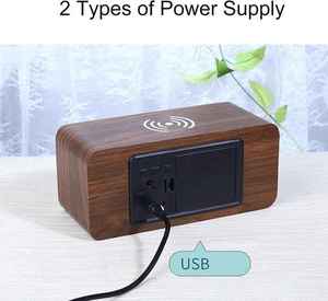 El mejor regalo, reloj de mesa y escritorio promocional, reloj Digital, cargador inalámbrico, teléfono, 5W, 10W, QI, carga inalámbrica, reloj despertador LED de madera - Product Image 4