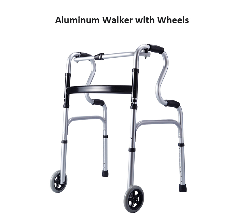 Aluminum Adjustable Folding Wheel Walker with Stand Aid Handle