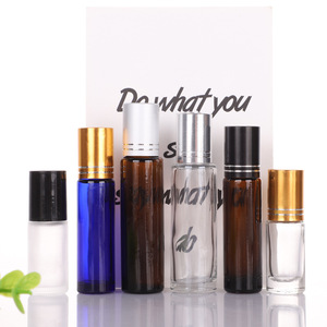 -Shaped Glass Roll on Bottles 10ml Cosmetic <b>Container</b> with Blue Brown Clear Glass and Metal Cap Screen Printed Gold Stamped - Product Image 3