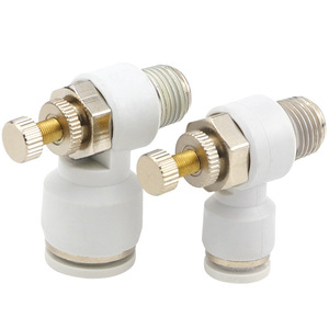 วาล์วควบคุมลมแบบ L ของ Dde Dade Pneumatics รุ่น SL4 6 8 10 12 เกลียวภายนอก ทองแดงชุบนิกเกิล ชิ้นส่วนนิวเมติกพลาสติก - Product Image 1
