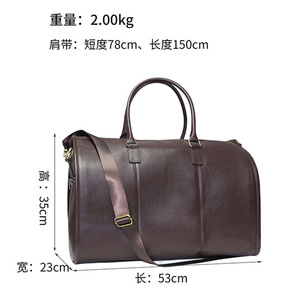 Bolsa de Viaje de Cuero Genuino Dujiang, Gran Capacidad, Cierre de Cremallera, Unisex, Color Marrón Sólido, Bolsa de Viaje Deportiva para Exteriores - Product Image 4