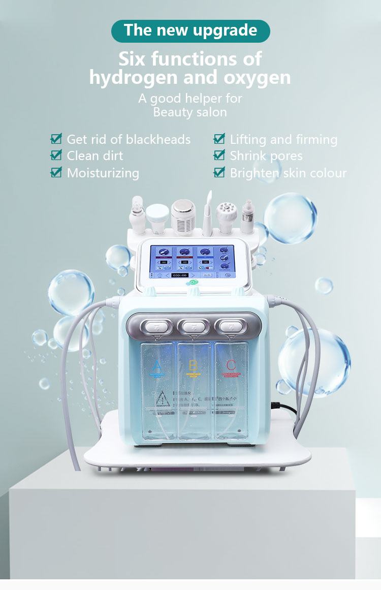 6 in 1 hydrogen oxygen small bubble facial cleaning h202 oxygen filling hydrating beauty equipment