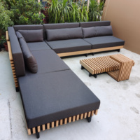 Ensemble de canapés en teck moderne, fauteuil lounge, jardin, en forme de L, luxe, cour, patio, hôtel, canapé modulaire d'extérieur