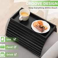 Plateau de canapé de haute qualité OEM/ODM, porte-gobelet de canapé, plateau de canapé en bois durable en bambou, porte-gobelet de canapé, plateau de canapé