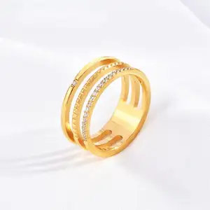 New Design Hollow-out Three-Layers Gear Diamond Fashion Titanium Steel Ring For Women Wholesale