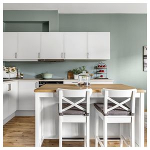 Gabinetes de Cocina <span class=keywords><strong>Prima</strong></span> con Cuerpo de Madera Sólida <span class=keywords><strong>Natural</strong></span> Pintada, Acabado con Pintura Ecológica <span class=keywords><strong>y</strong></span> Encimera de Piedra - Product Image 1