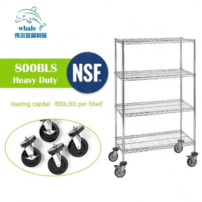 Four Layers Heavy Duty rack Commodity Shelf Kitchen Stainless Steel Wire Shelves Chrome Wire Shelving