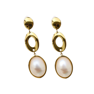 Pendientes de Perlas con Baño de Oro PVD, Acero Inoxidable 316L, Diseño Ovalado Resistente y Sostenible - Product Image 2